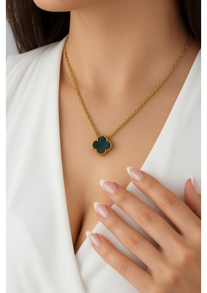 Gold Renk Hematit Taşlı Gümüş Kolye