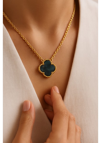 Gold Renk Hematit Taşlı Gümüş Kolye