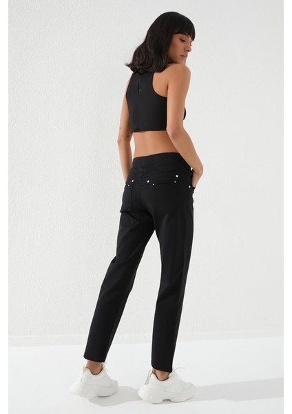 Tommylife Siyah Kadın Taş Detaylı Cepli Dar Kesim Klasik Paça Eşofman Altı modelleri