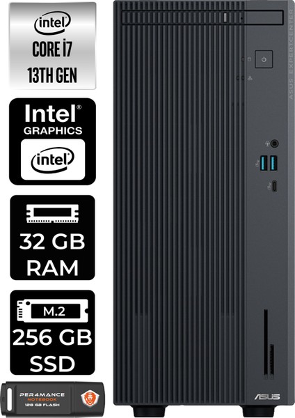 Expertcenter P500 Mini Tower Intel Core I7 13620H 32GB 256GB SSD Fdos Masaüstü Bilgisayar & Per4 USB Bellek P500I716512B0DP316