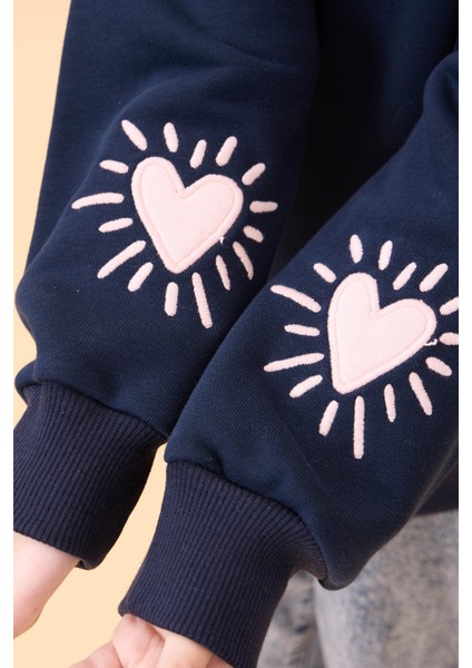 Kız Çocuk Baskılı Bisiklet Yaka Mevsimlik Sweatshirt Lacivert modelleri