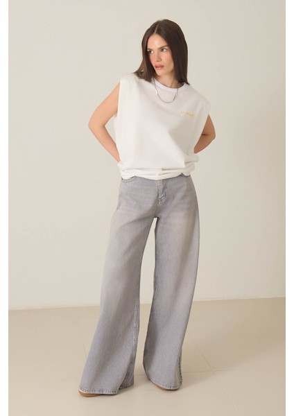 Gri Yüksek Bel Wide Leg Jean fiyatları