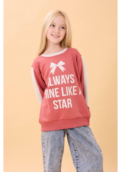 Kız Çocuk Baskılı Bisiklet Yaka Mevsimlik Sweatshirt Kiremit modelleri