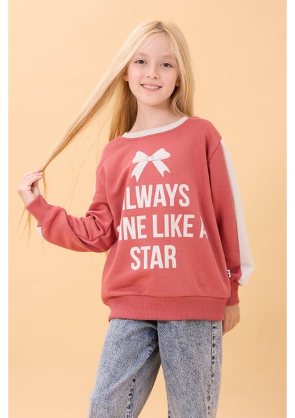 Kız Çocuk Baskılı Bisiklet Yaka Mevsimlik Sweatshirt Kiremit fırsatları