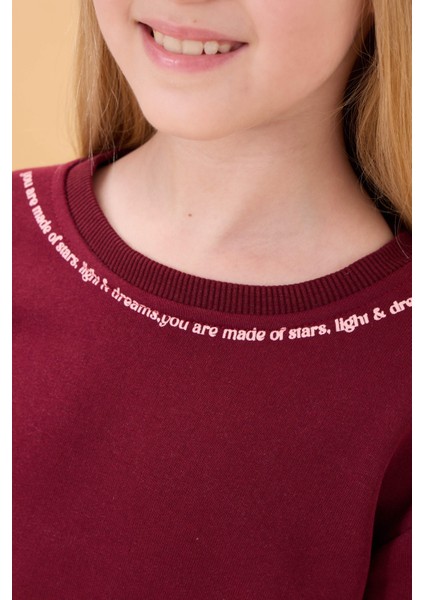 Kız Çocuk Baskılı Bisiklet Yaka Mevsimlik Sweatshirt Bordo modelleri