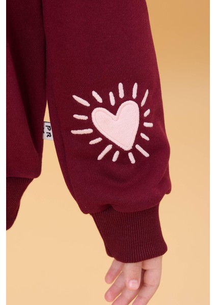Kız Çocuk Baskılı Bisiklet Yaka Mevsimlik Sweatshirt Bordo fırsatları