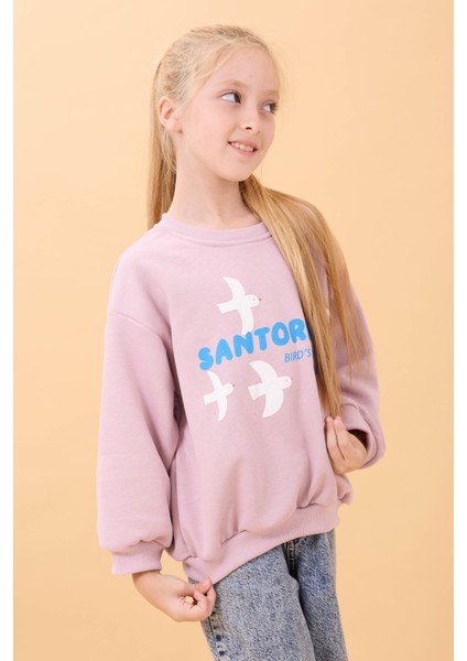 Kız Çocuk Oversize Santorini Baskılı Mevsimlik Sweatshirt Açık Gül Rengi fiyatları