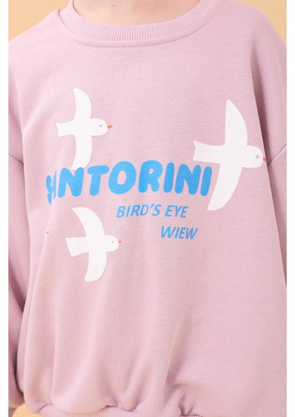 Kız Çocuk Oversize Santorini Baskılı Mevsimlik Sweatshirt Açık Gül Rengi fırsatları