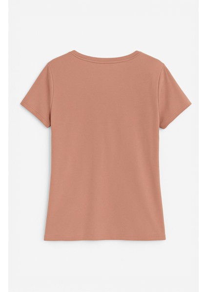 Kadın V Yaka Kısa Kollu Düz T-Shirt