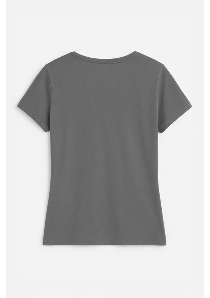 Kadın V Yaka Kısa Kollu Düz T-Shirt