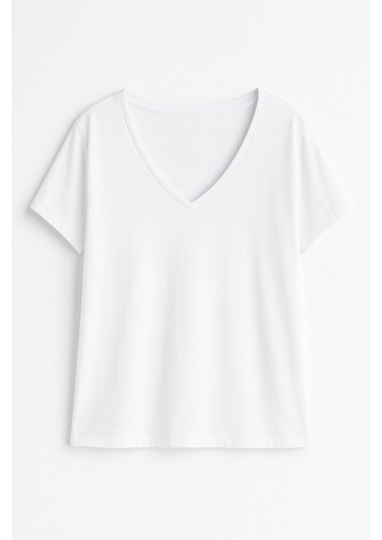 Kadın V Yaka Kısa Kollu Düz T-Shirt indirimleri