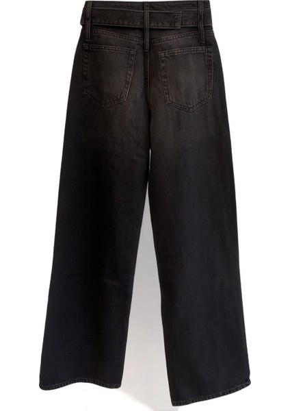 Antrasit Yüksek Bel Kemer Detaylı Wide Leg Jean
