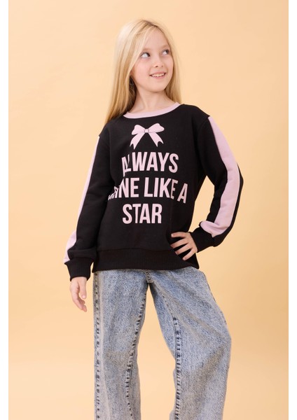 Kız Çocuk Baskılı Bisiklet Yaka Mevsimlik Sweatshirt Siyah fiyatları