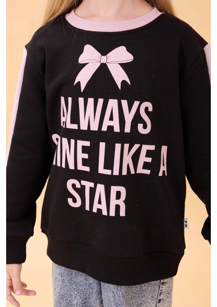 Kız Çocuk Baskılı Bisiklet Yaka Mevsimlik Sweatshirt Siyah fırsatları