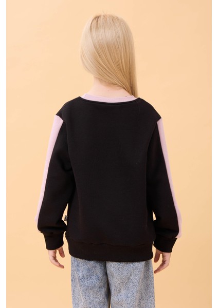 Kız Çocuk Baskılı Bisiklet Yaka Mevsimlik Sweatshirt Siyah indirimleri