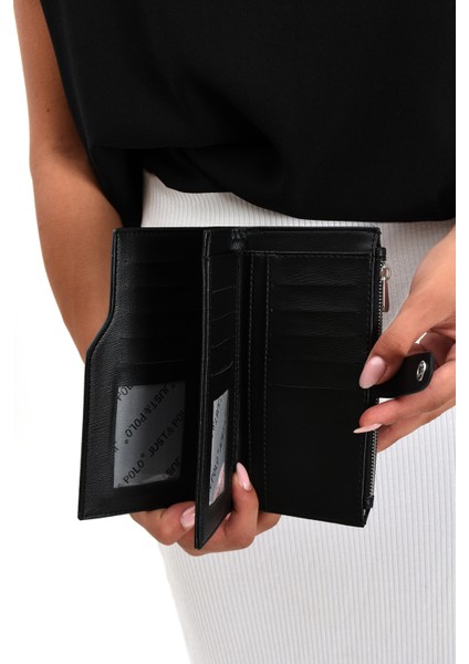 Orijinal Just Polo Bozuk Para Fermuarlı Dikey Çok Bölmeli Kadın Cüzdanı El Pörtföyü 19*10 cm modelleri