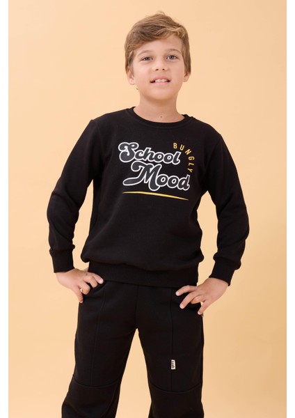 Erkek ve Kız Çocuk Okul Baskılı Bisiklet Yaka Mevsimlik Sweatshirt Siyah modelleri