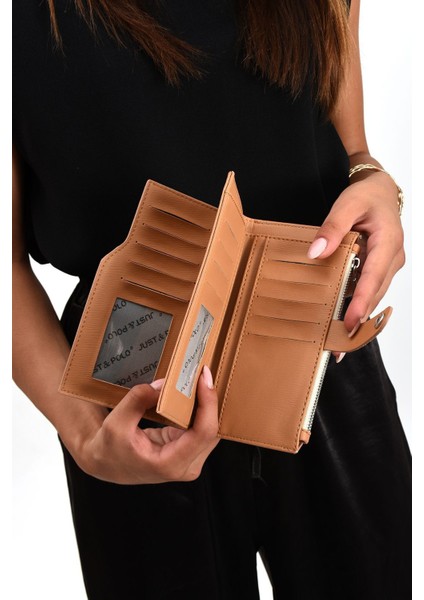 Orijinal Just Polo Bozuk Para Fermuarlı Dikey Çok Bölmeli Kadın Cüzdanı El Pörtföyü 19*10 cm modelleri