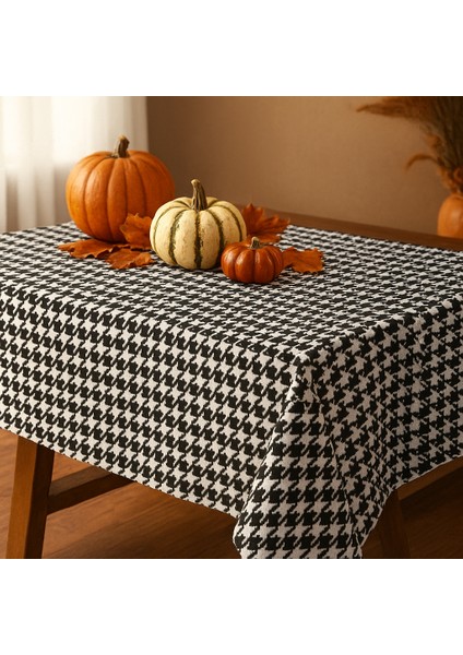Kazayağı Desenli Duck Kumaş Masa Örtüsü – 120×160 cm | Siyah Beyaz Modern Masa Dekoru