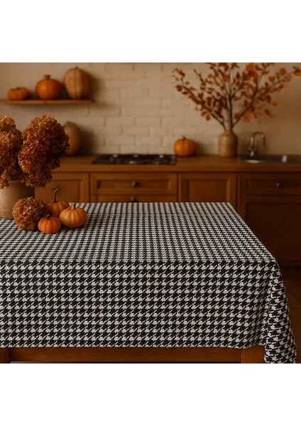 Kazayağı Desenli Duck Kumaş Masa Örtüsü – 120×160 cm | Siyah Beyaz Modern Masa Dekoru fiyatları