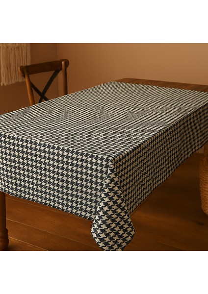 Kazayağı Desenli Duck Kumaş Masa Örtüsü – 120×160 cm | Siyah Beyaz Modern Masa Dekoru