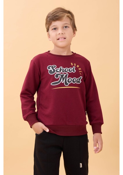 Erkek ve Kız Çocuk Okul Baskılı Bisiklet Yaka Mevsimlik Sweatshirt Bordo fiyatları