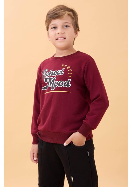Erkek ve Kız Çocuk Okul Baskılı Bisiklet Yaka Mevsimlik Sweatshirt Bordo modelleri