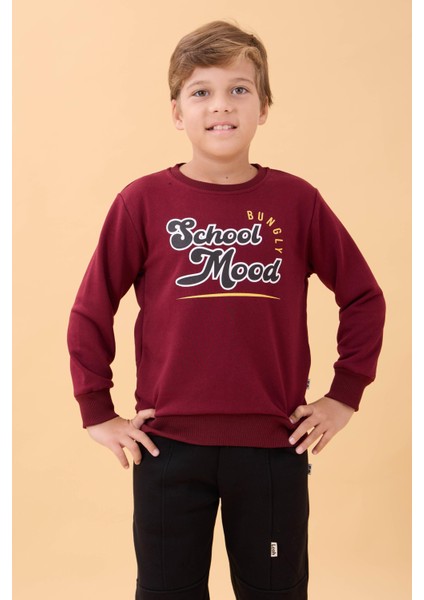 Erkek ve Kız Çocuk Okul Baskılı Bisiklet Yaka Mevsimlik Sweatshirt Bordo fırsatları