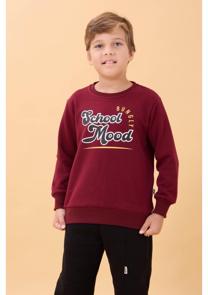 Erkek ve Kız Çocuk Okul Baskılı Bisiklet Yaka Mevsimlik Sweatshirt Bordo indirimleri