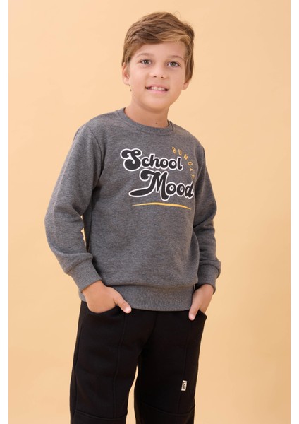 Erkek ve Kız Çocuk Okul Baskılı Bisiklet Yaka Mevsimlik Sweatshirt Antrasit fiyatları