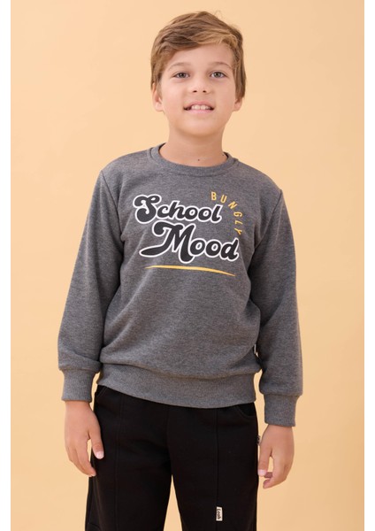 Erkek ve Kız Çocuk Okul Baskılı Bisiklet Yaka Mevsimlik Sweatshirt Antrasit modelleri
