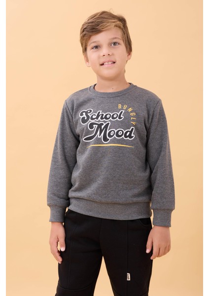 Erkek ve Kız Çocuk Okul Baskılı Bisiklet Yaka Mevsimlik Sweatshirt Antrasit fırsatları