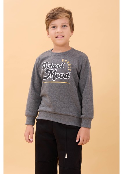 Erkek ve Kız Çocuk Okul Baskılı Bisiklet Yaka Mevsimlik Sweatshirt Antrasit indirimleri