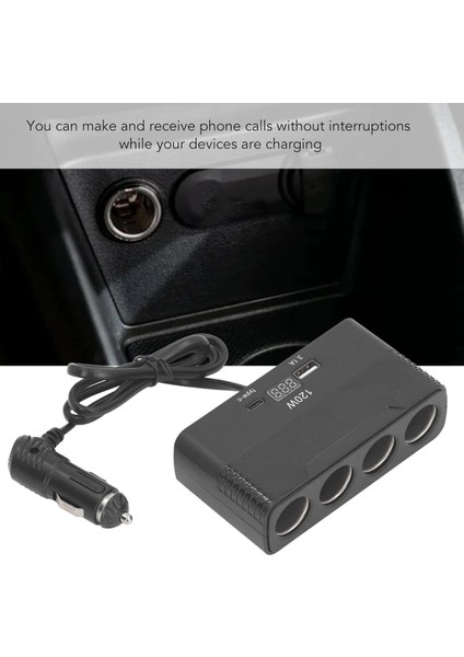 2014 12-24V Type-C + Usb-A Girişli 120W 80CM Kablolu 4'lü Araç Çakmak Çoklayıcı