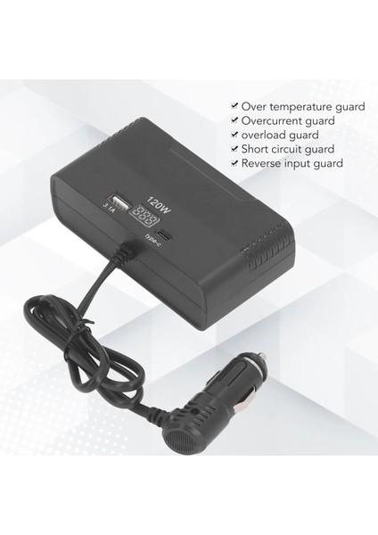 2014 12-24V Type-C + Usb-A Girişli 120W 80CM Kablolu 4'lü Araç Çakmak Çoklayıcı