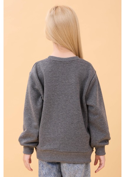 Kız Çocuk Baskılı Bisiklet Yaka Mevsimlik Sweatshirt Antrasit indirimleri