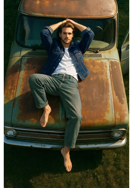 Erkek Skater Fit Jean Pantolon Tint Yeşil