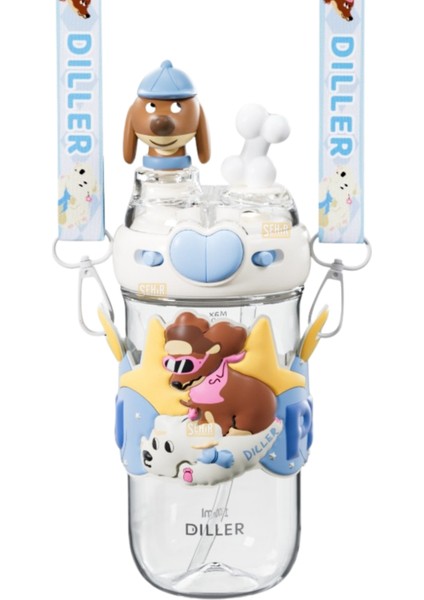 580ML Yeni Koleksiyon Sevimli Hayvanlar Süslü Pipetli/pipetsiz Boyun Askılı Tritan Çocuk Matarası