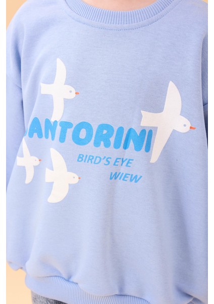 Kız Çocuk Oversize Santorini Baskılı Mevsimlik Sweatshirt Mavi fırsatları