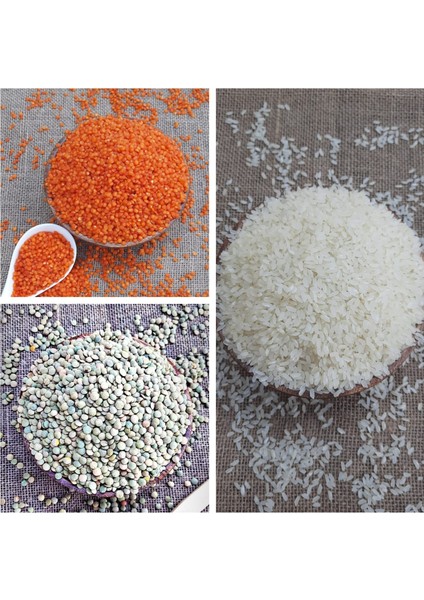 Kırmızı Mercimek 1kg, Yeşil Mercimek 1kg, Pirinç 1kg (NET3KG) Yerli Köy Mahsulü