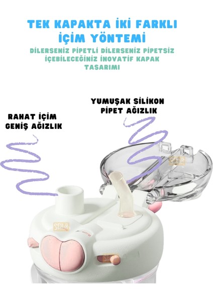 580ML Yeni Koleksiyon Sevimli Hayvanlar Süslü Pipetli/pipetsiz Boyun Askılı Tritan Çocuk Matarası modelleri