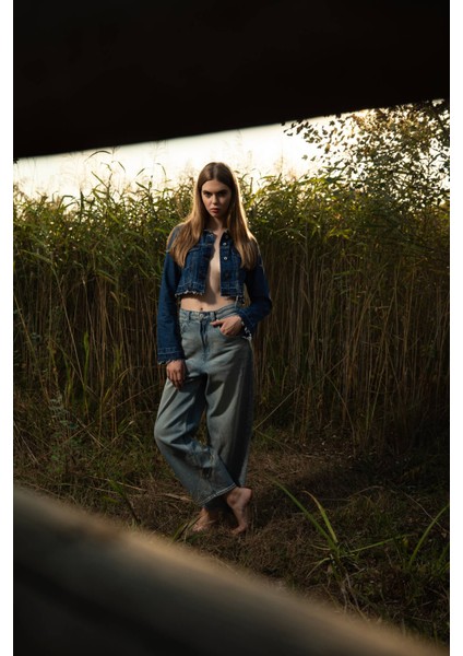 Kadın Püsküllü Crop Jean Ceket