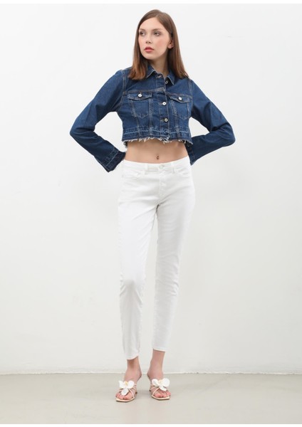 Kadın Püsküllü Crop Jean Ceket