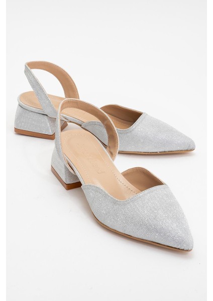 Kadın Topuklu Sandalet Gümüş Sim