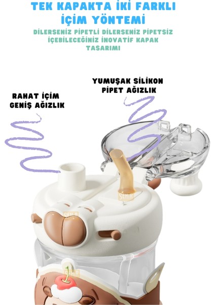 580ML Yeni Koleksiyon Sevimli Hayvanlar Süslü Pipetli/pipetsiz Boyun Askılı Tritan Çocuk Matarası fiyatları