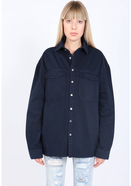 Kadın Oversize Jean Gömlek Lacivert