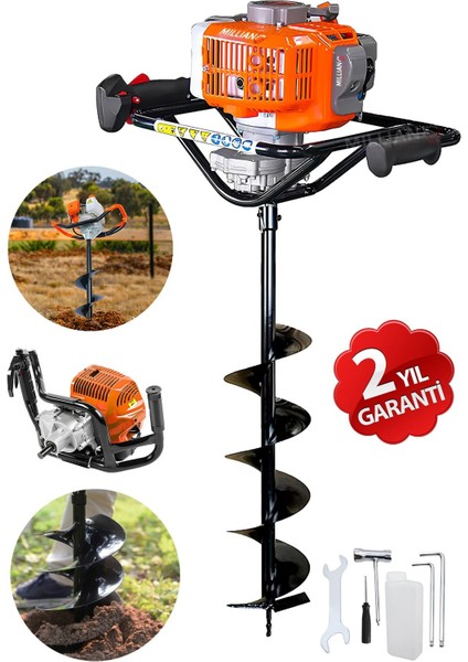 Profesyonel 2.4 Hp Motor Gücü Fidan Ekme Benzinli Toprak Burgu Makinesi 150 mm x 100 cm Delme Ucu