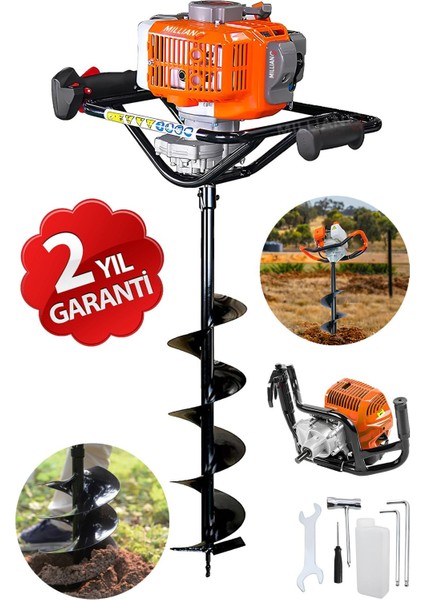 Profesyonel 2.4 Hp Motor Gücü Fidan Ekme Benzinli Toprak Burgu Makinesi 150 mm x 100 cm Delme Ucu fiyatları