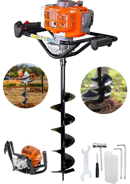 Profesyonel 2.4 Hp Motor Gücü Fidan Ekme Benzinli Toprak Burgu Makinesi 150 mm x 100 cm Delme Ucu modelleri