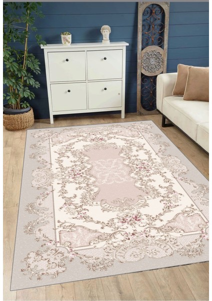 Pembe Dijital Baskı Salon Halısı Kaymaz Tabanlı Yıkanabilir Halı Yolluk